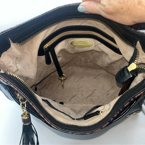 Brahmin Duxbury Leather Satchel Handbag/Purse Black Leather & Brown Croc Accent - Picture 7 of 13